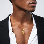 14k Polished Peace Sign Circle Pendant - Model Shot