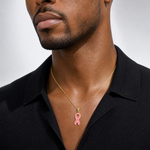 14k Pink Enameled Awareness Ribbon Pendant - Model Shot