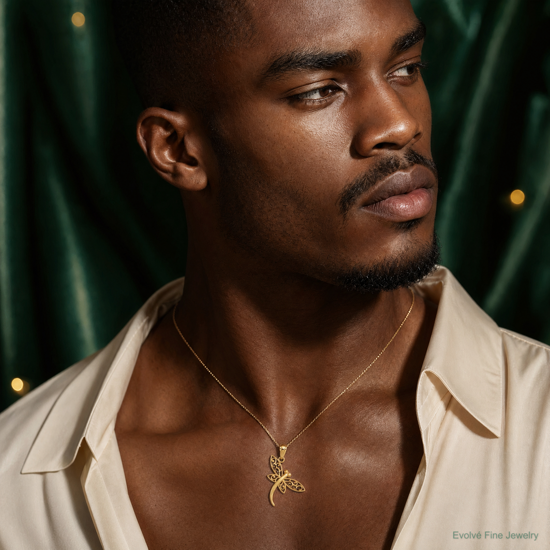 14k Satin Diamond-cut Dragonfly Pendant - Model Shot