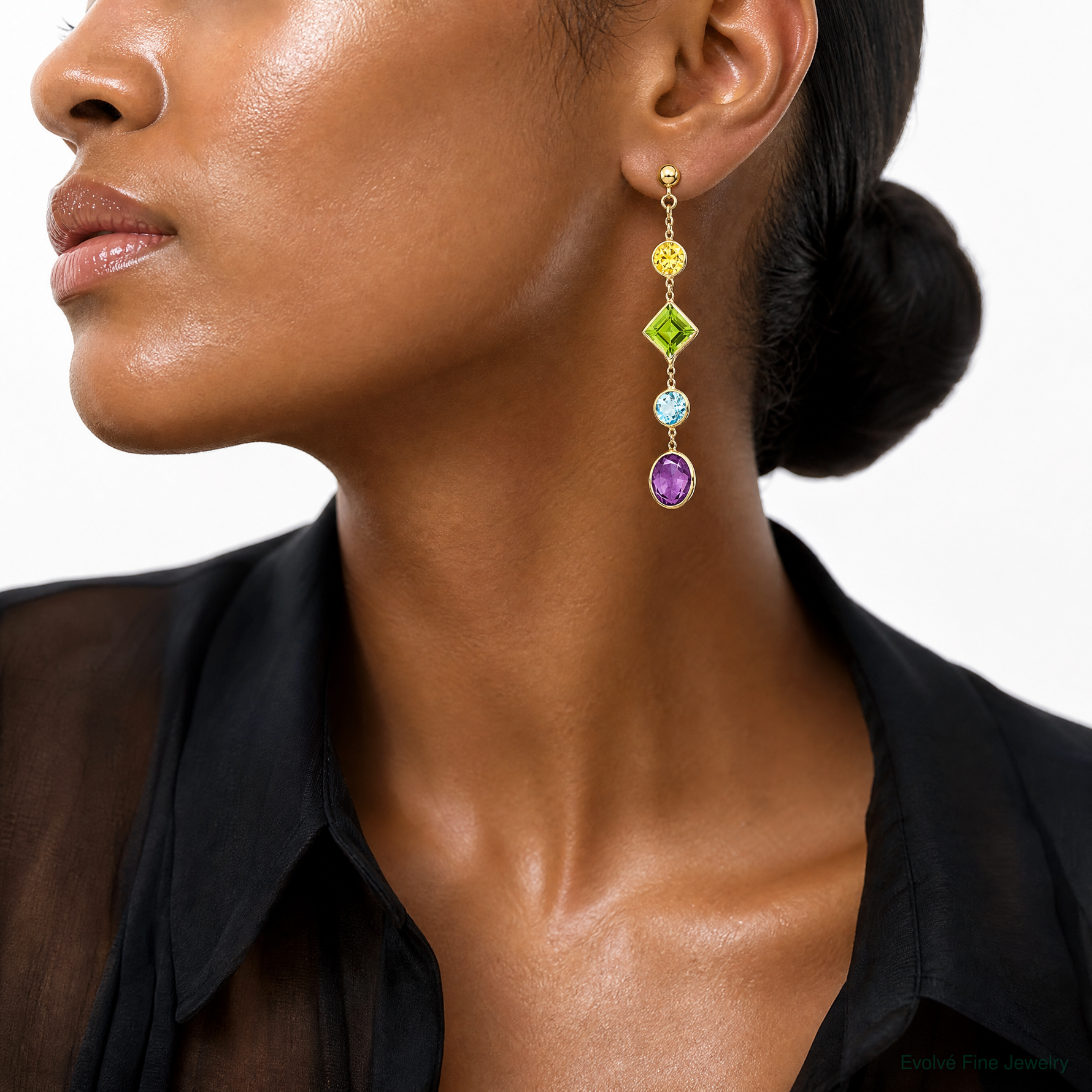14K Muti-Gemstone Post Earrings - Model Shot