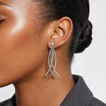 14k White Gold Curved Dangles with CZ Stud Earring Jackets - Model Shot
