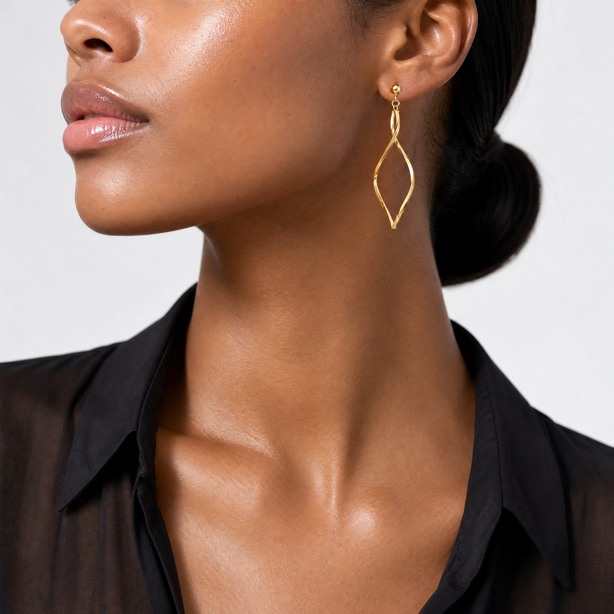 14k Twisted Post Dangle Earrings - Model Shot