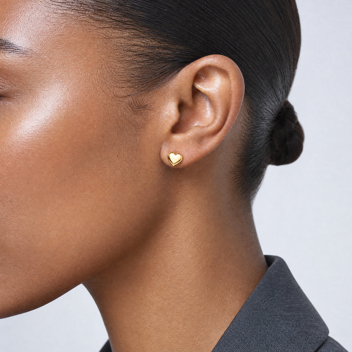 14k Heart Post Earrings - Model Shot