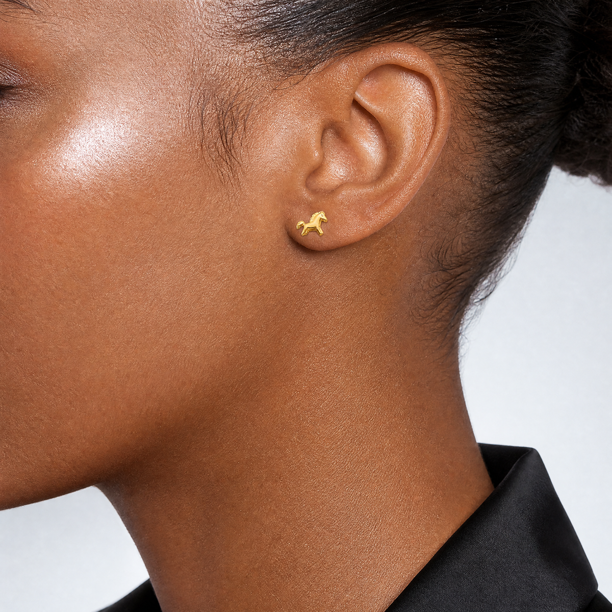 14k Polished Horse Post Earrings - Model Shot