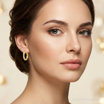 14k Polished Diamond Cut 1.5mm Square Tube Hoops - Model Shot