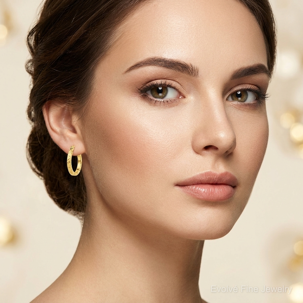 14k Polished Diamond Cut 1.5mm Square Tube Hoops - Model Shot