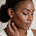 14k Polished Our Lady of Guadalupe Post Earrings - Model Shot