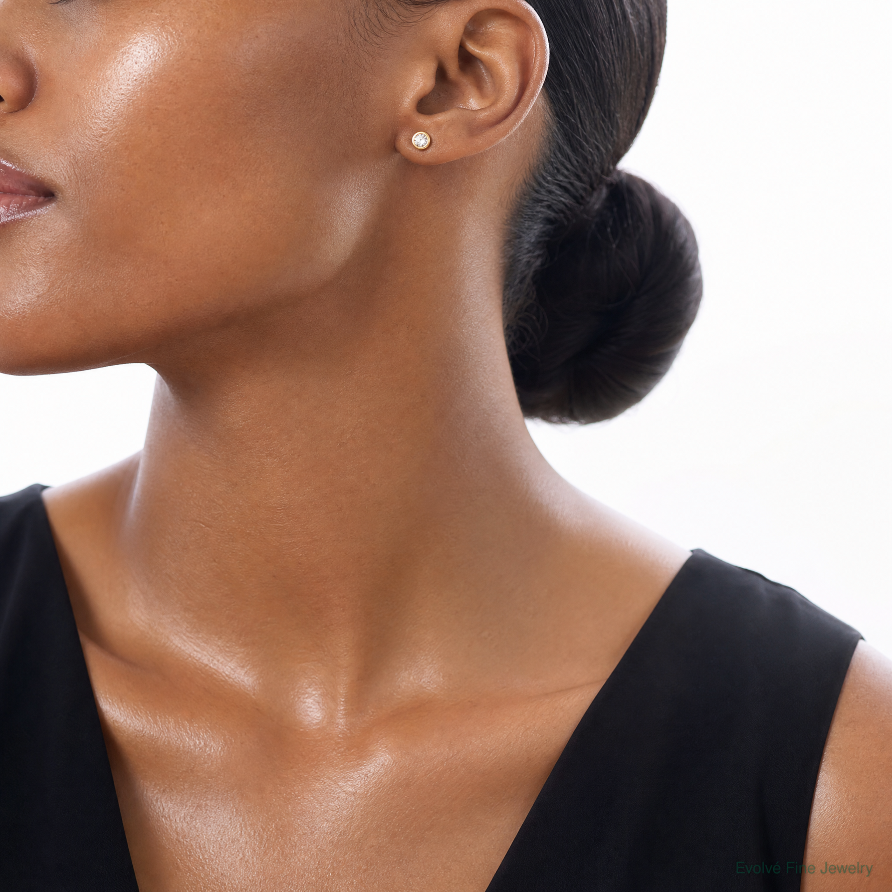 14K Polished Circle Bezel with CZ Post Earrings - Model Shot