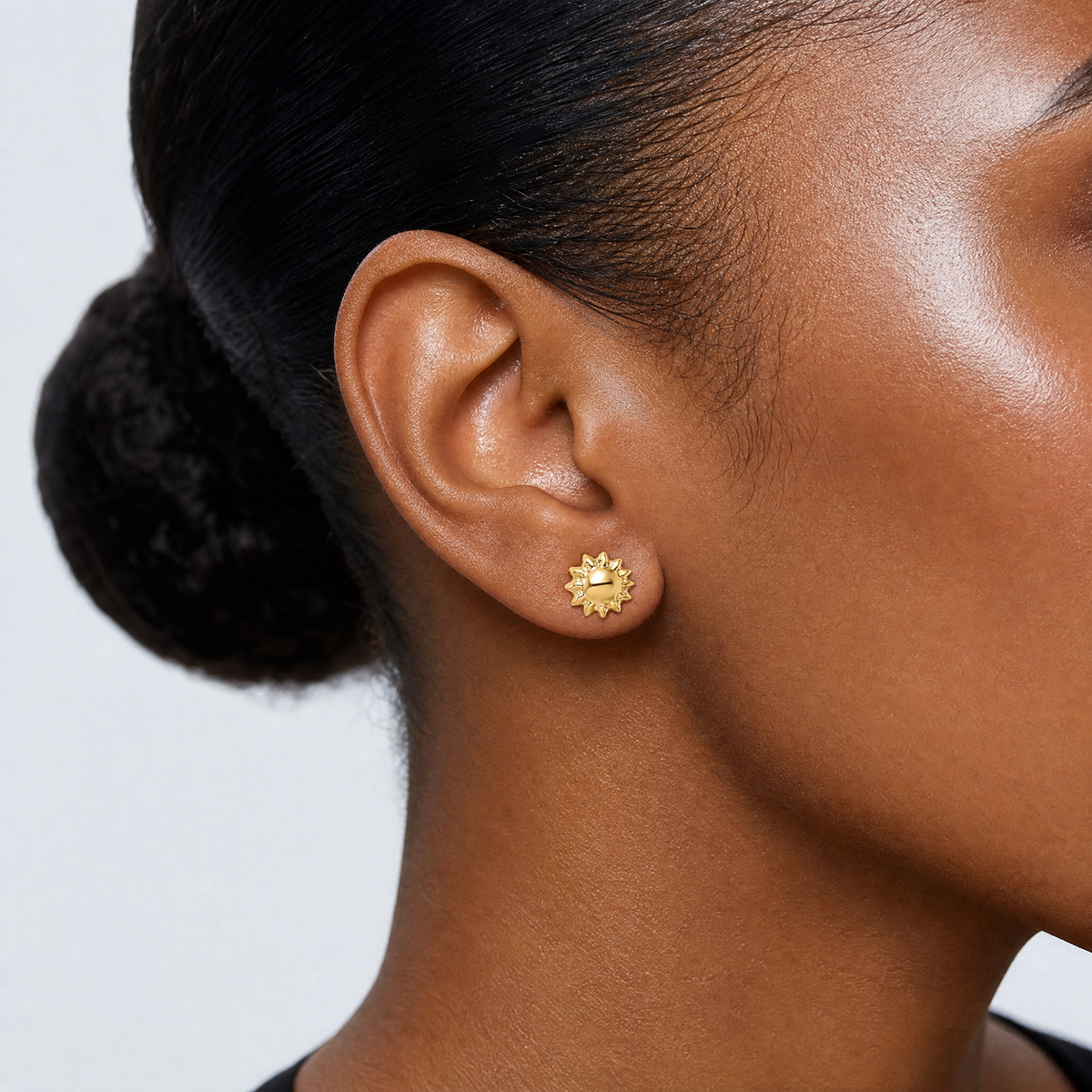 14k Polished Sun w/Enameled Back Post Earrings - Model Shot