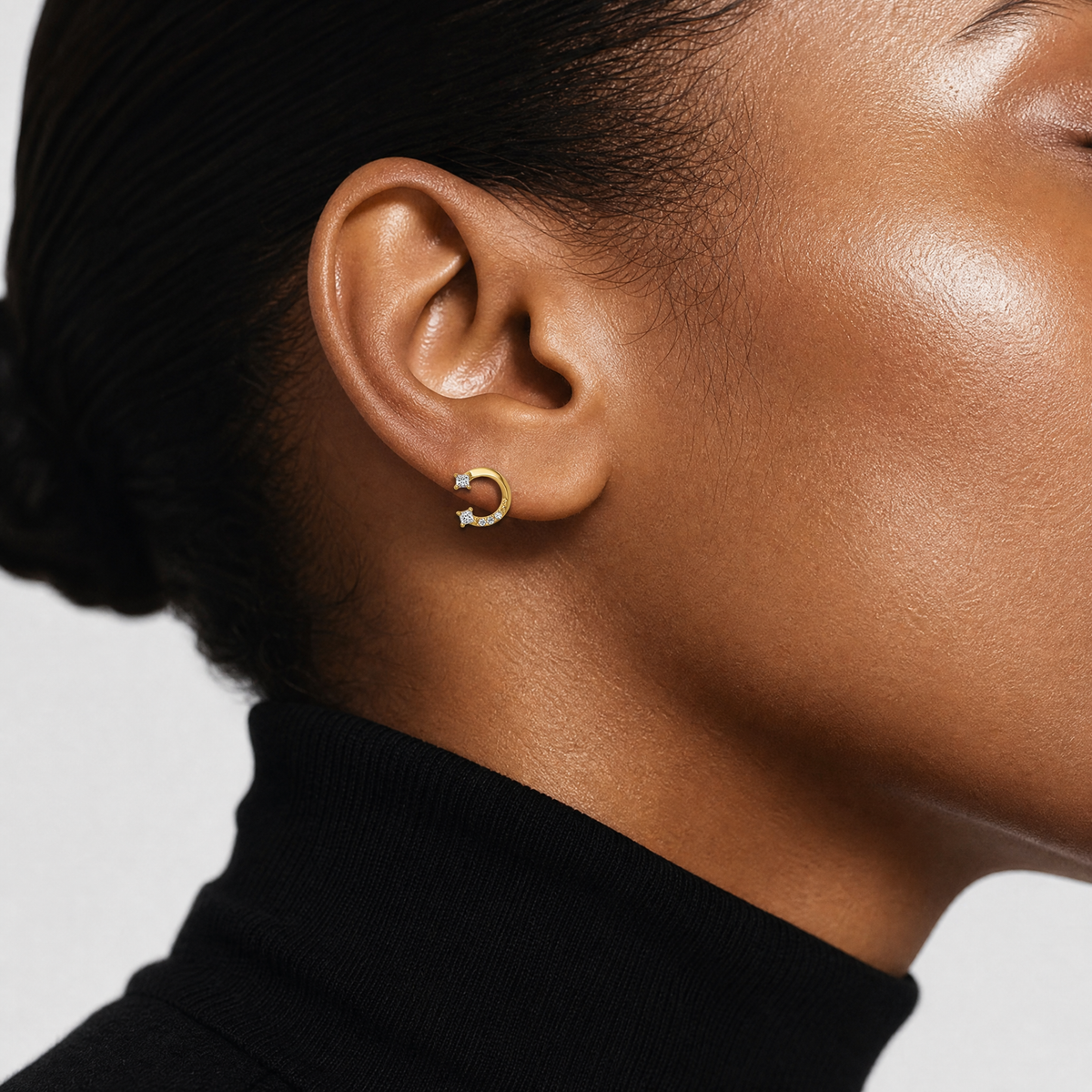 14k CZ Horseshoe Post Earrings - Model Shot