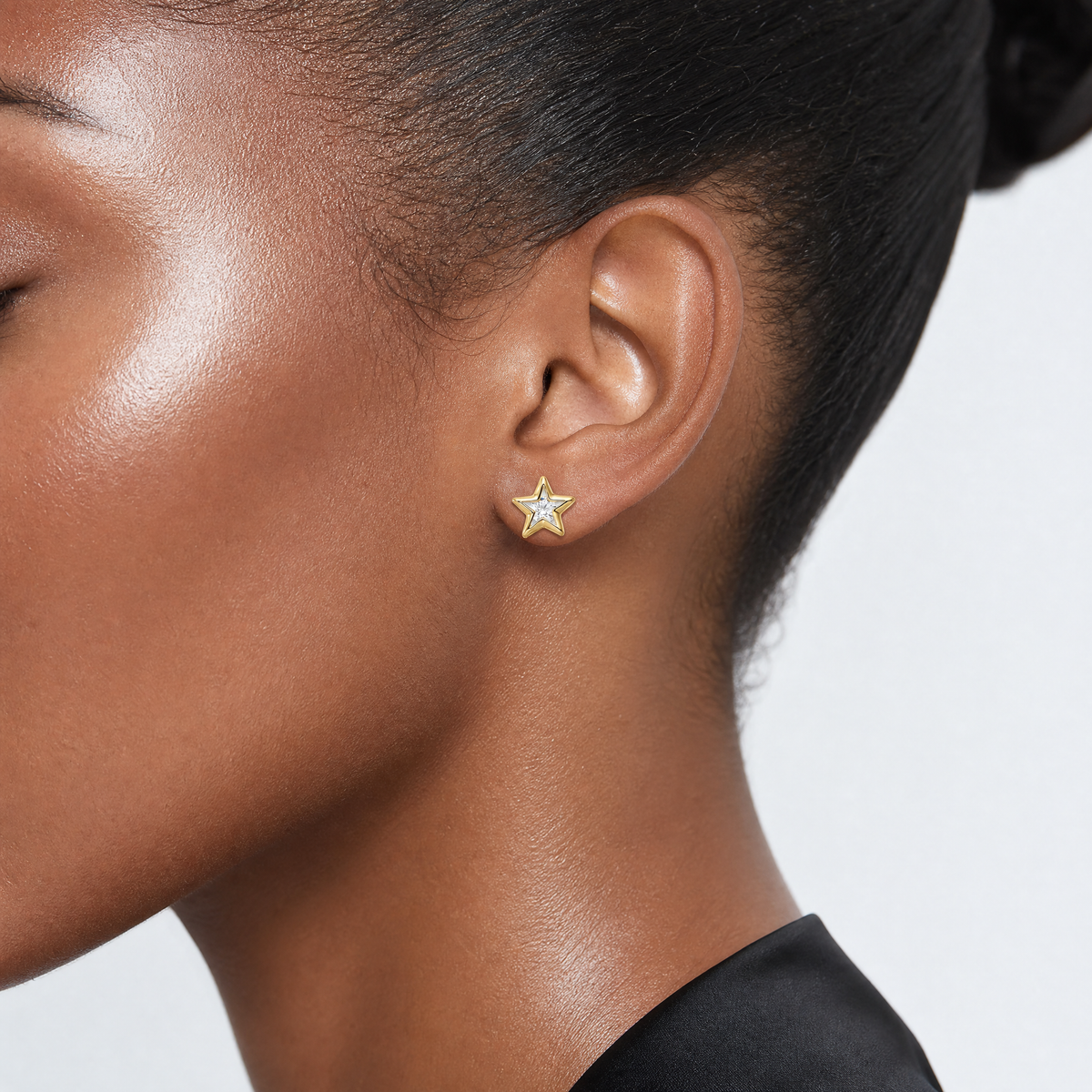 14k CZ Star Post Earrings - Model Shot