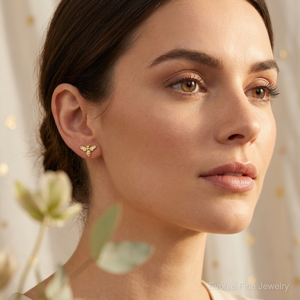 14k Bumble Bee Post Earrings - Model Shot