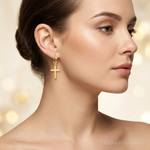 14K Polished Cross Dangle Earrings - Model Shot
