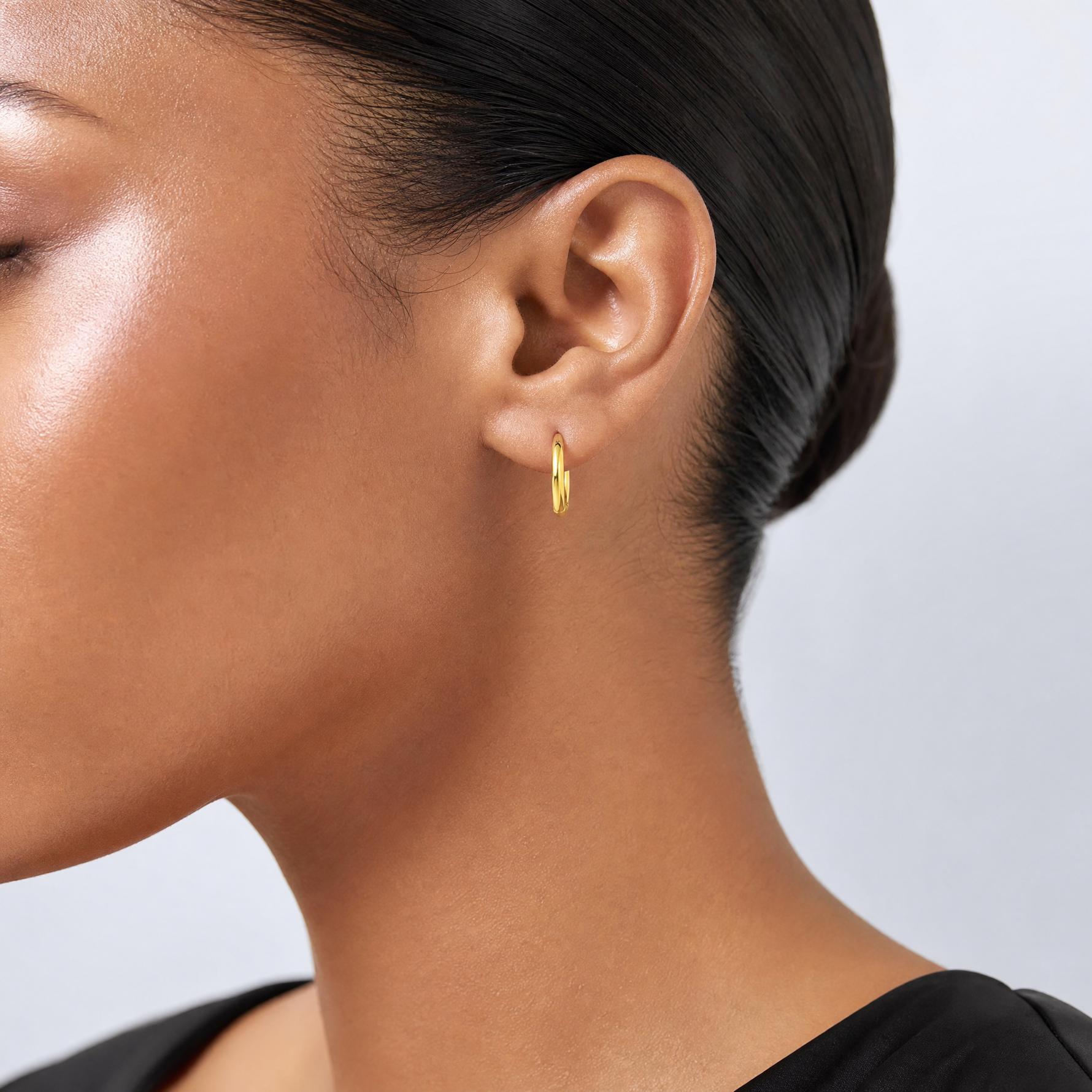 14k Polished 1.45x13mm Hinged Huggie Hoop Earrings - Model Shot