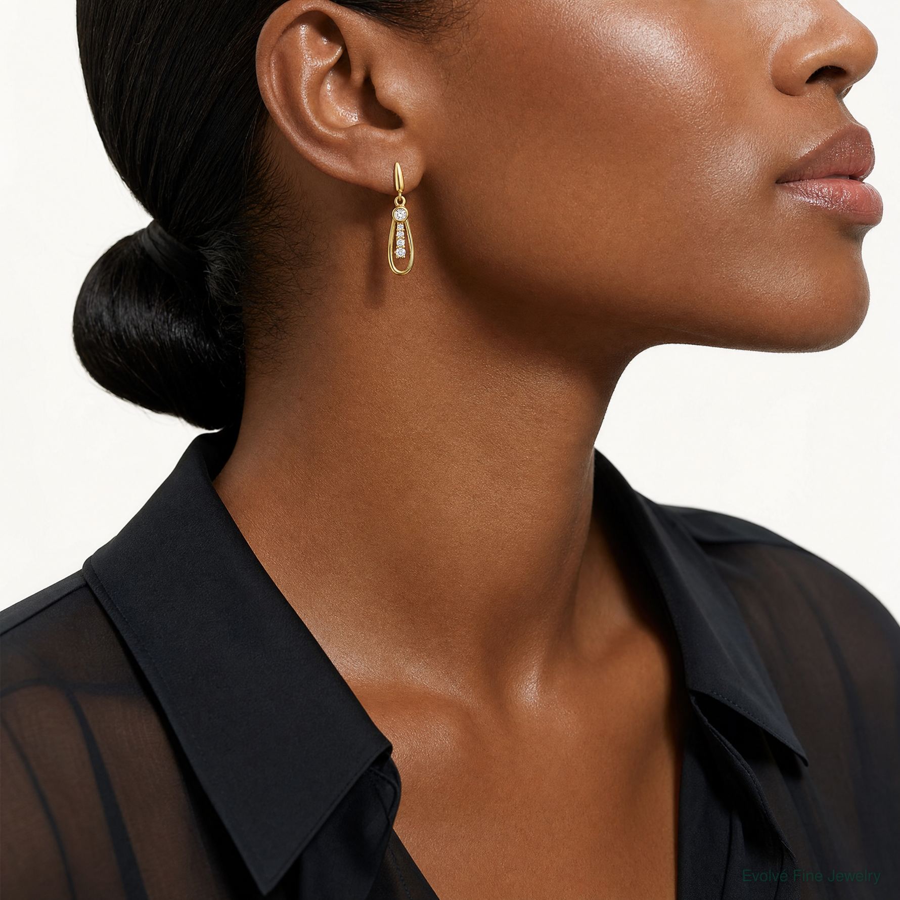14K Polished Teardrop CZ Post Dangle Earrings - Model Shot