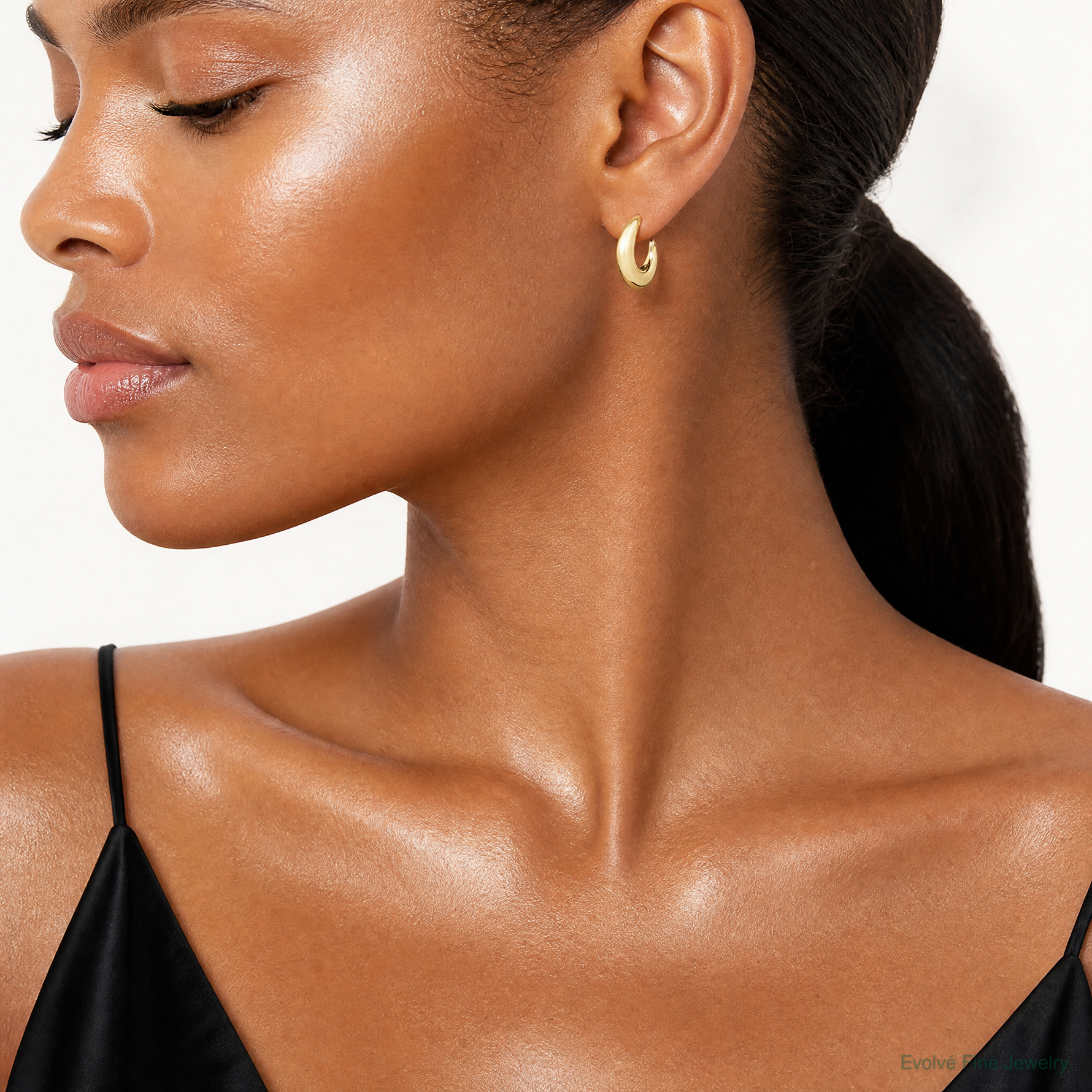 14K Polished J-Hoop Post Earrings - Model Shot
