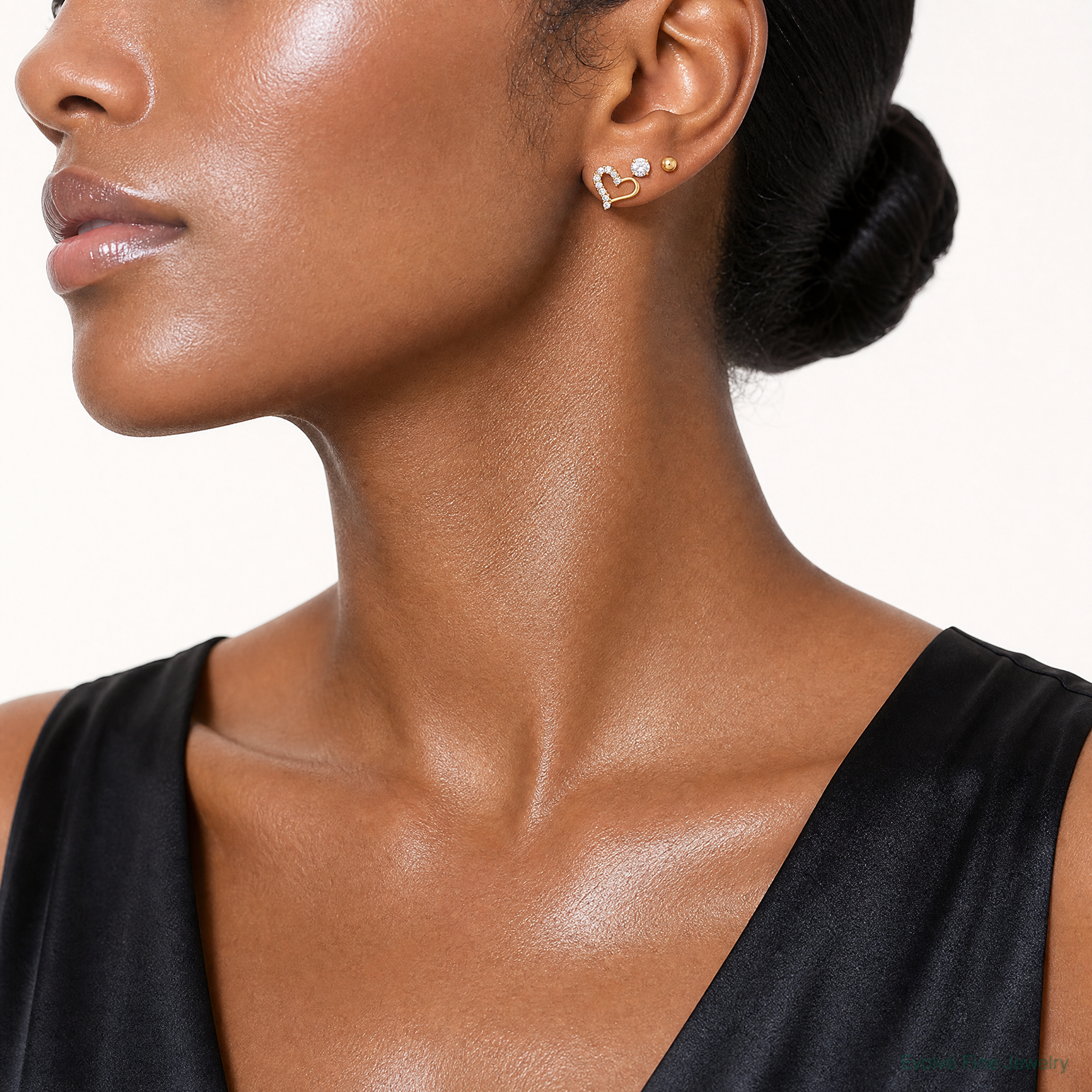 14K Polished CZ Ball and Heart Post Earring Set - Model Shot