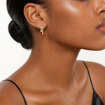 14k Polished Fancy CZ Post J-Hoop Earrings - Model Shot