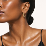 14k Polished CZ Curb Link Post C-Hoop Earrings - Model Shot