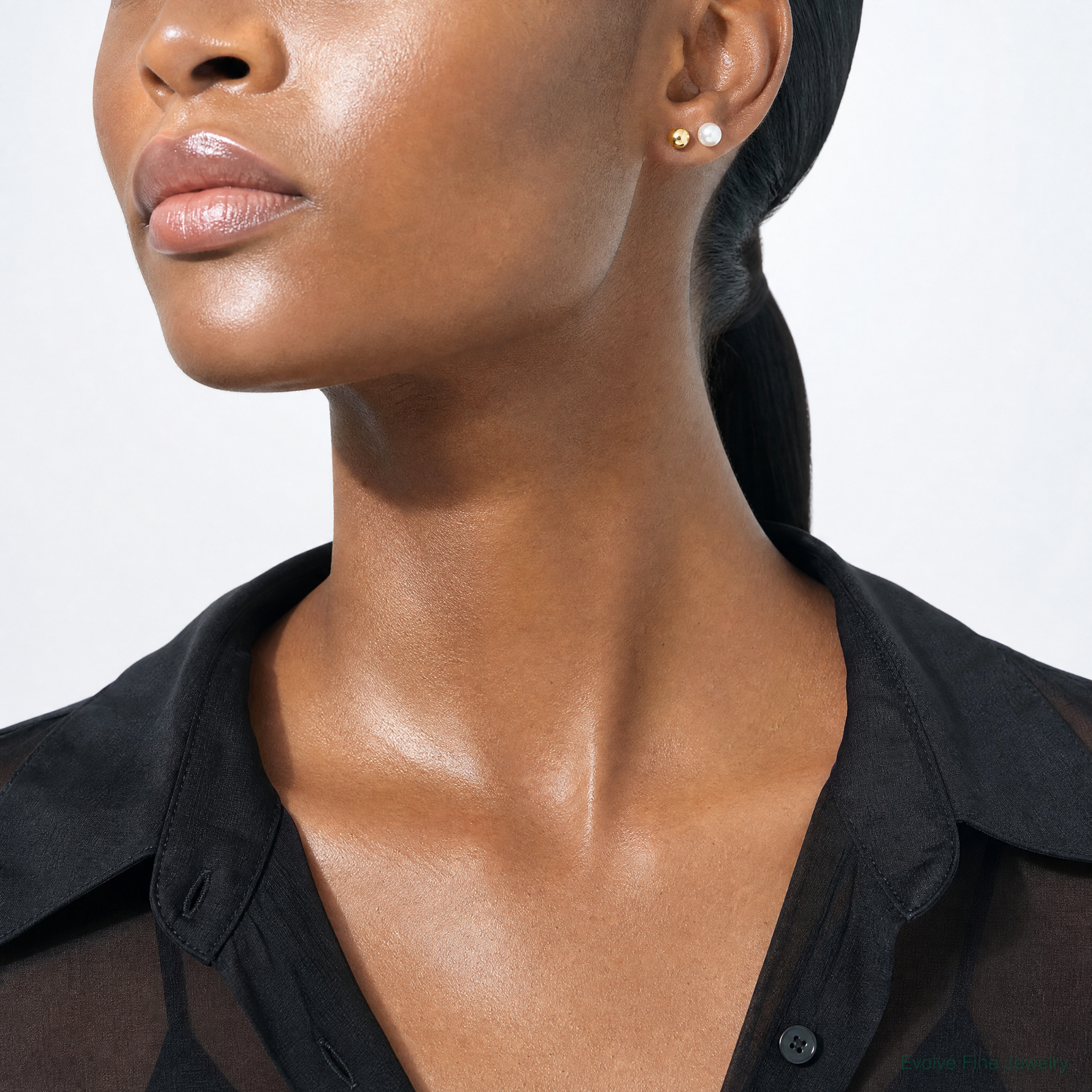 14k Polished Ball and 3-4mm FWC Pearl Screwback Set of 2 Earrings - Model Shot