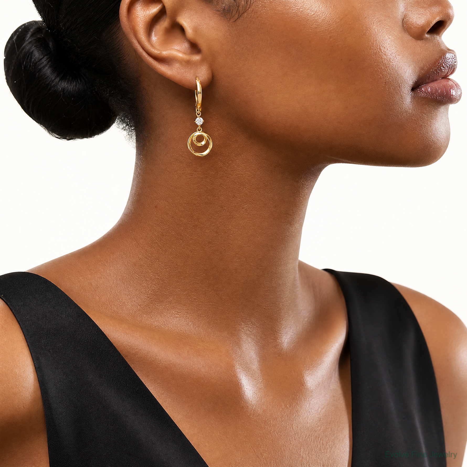 14k Twisted Dangling Circle Hinged Round Hoop Earrings - Model Shot