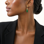 14K Polished Good Luck Symbol Jade Teardrop Post Dangle Earrings - Model Shot