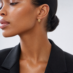 14k Polished Monstera Leaf Hinged Round Hoop Earrings - Model Shot