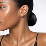 14k Polished CZ Leaf Post Earrings - Model Shot