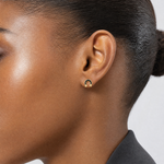 14k Polished Black Enamel and CZ Horseshoe Post Earrings - Model Shot