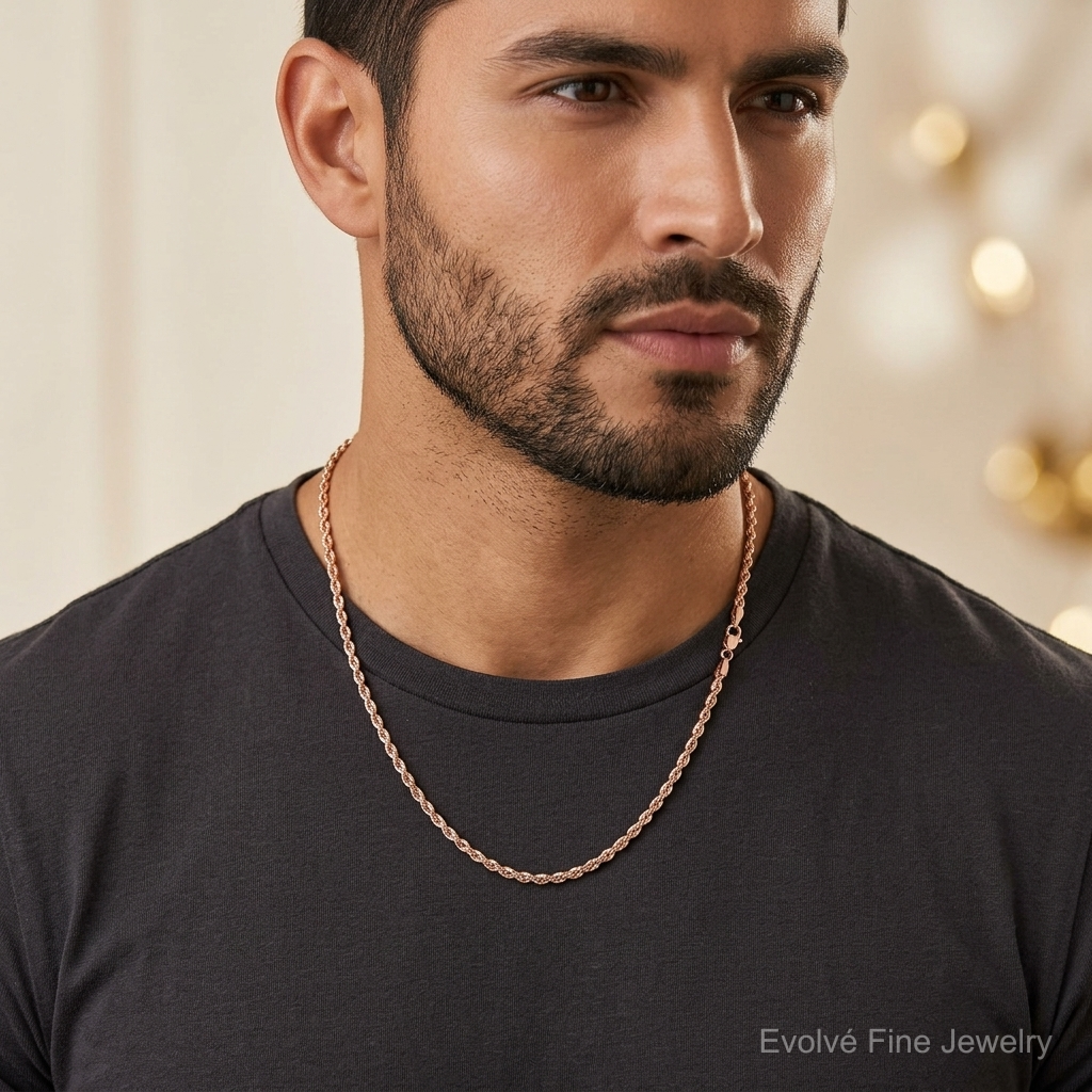 14k Rose Gold 1.50mm D/C Rope with Lobster Clasp Chain - Model Shot