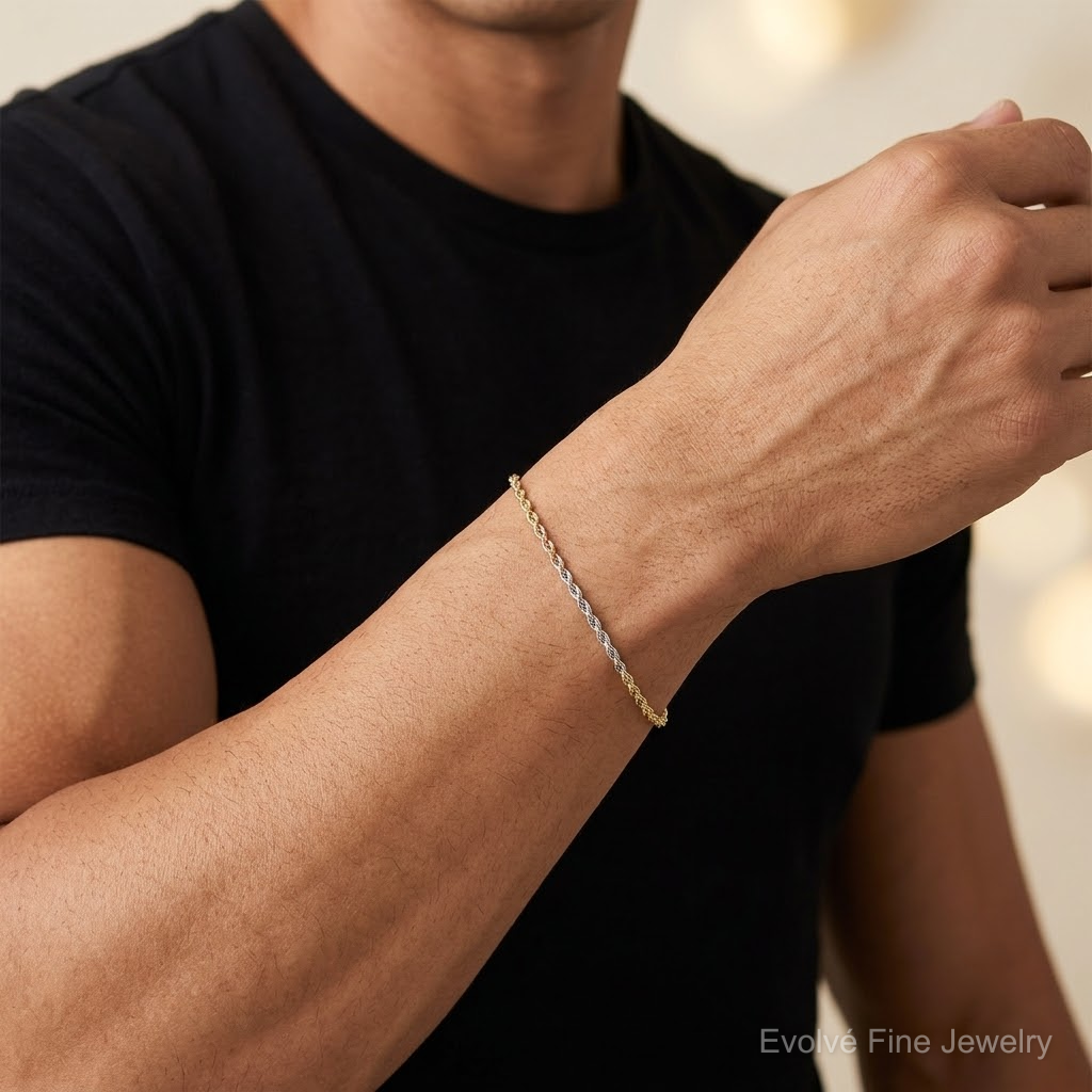 14k Tri-Color 1.5mm D/C Rope Chain - Model Shot