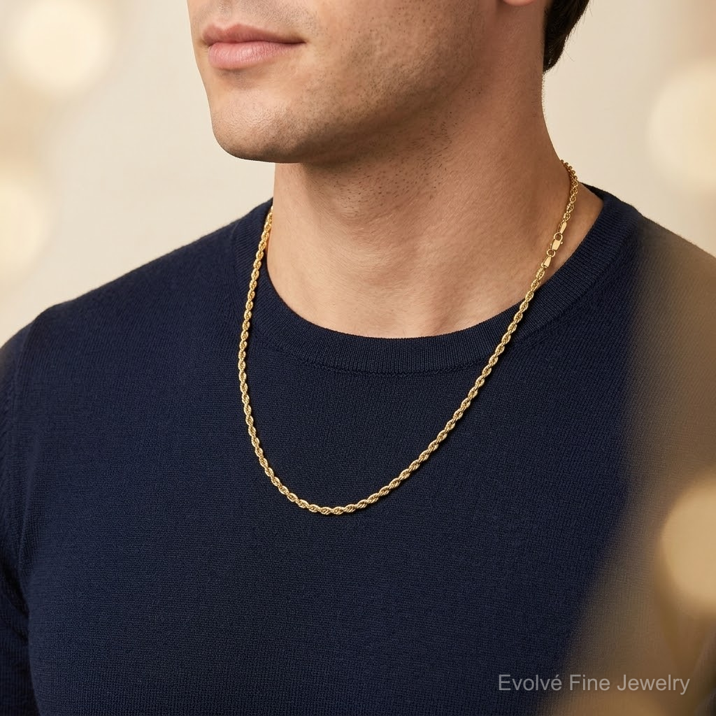 14k 1.75mm D/C Rope with Lobster Clasp Chain - Model Shot