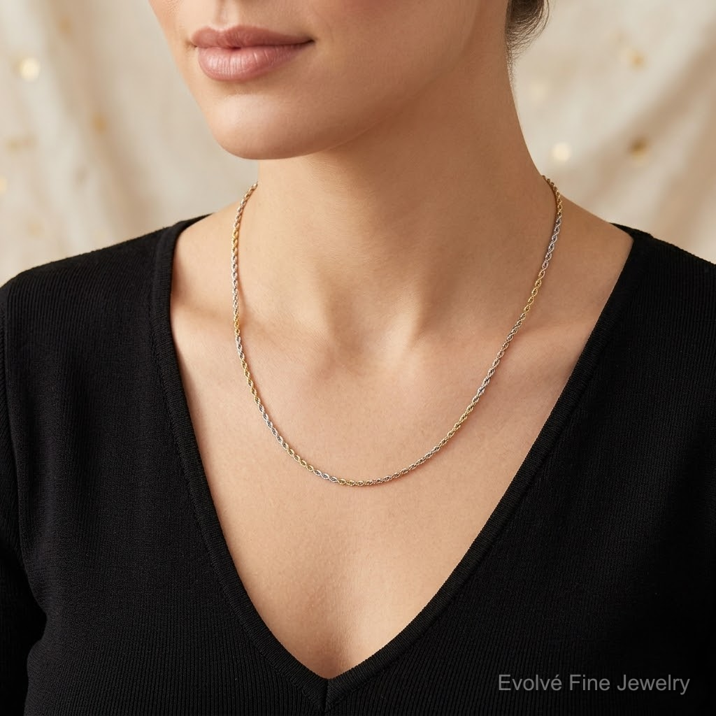 14k Tri-Color 1.75mm D/C Rope Chain - Model Shot