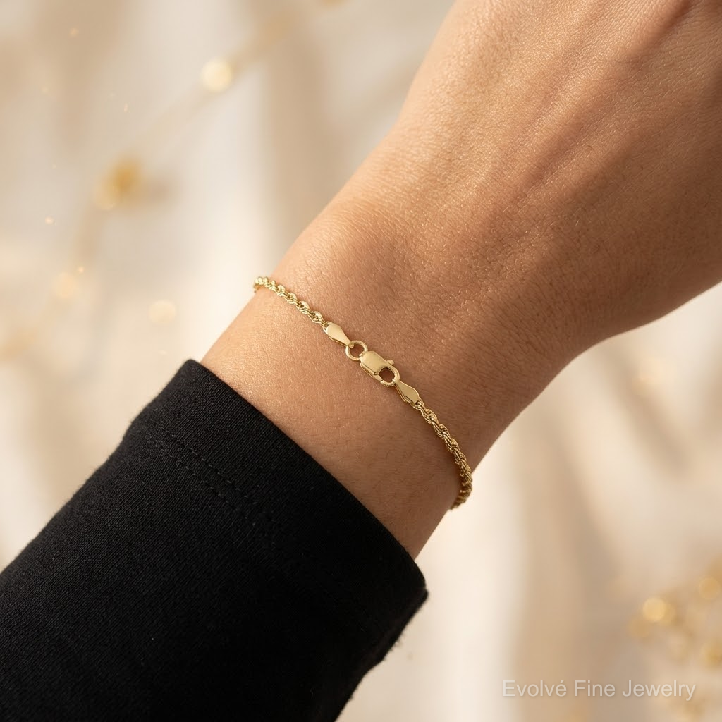 14k 2mm D/C Rope with Lobster Clasp Chain - Model Shot