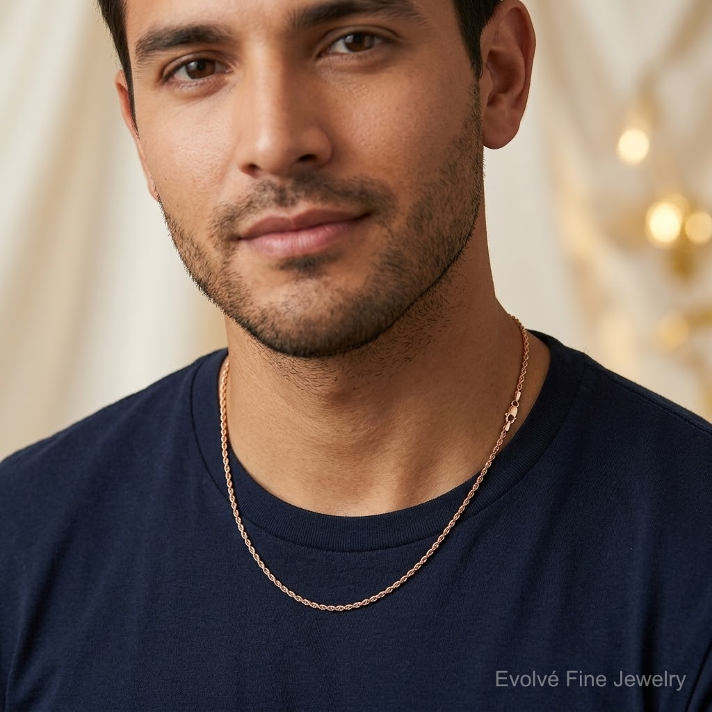 14k Rose Gold 2mm D/C Rope with Lobster Clasp Chain - Model Shot