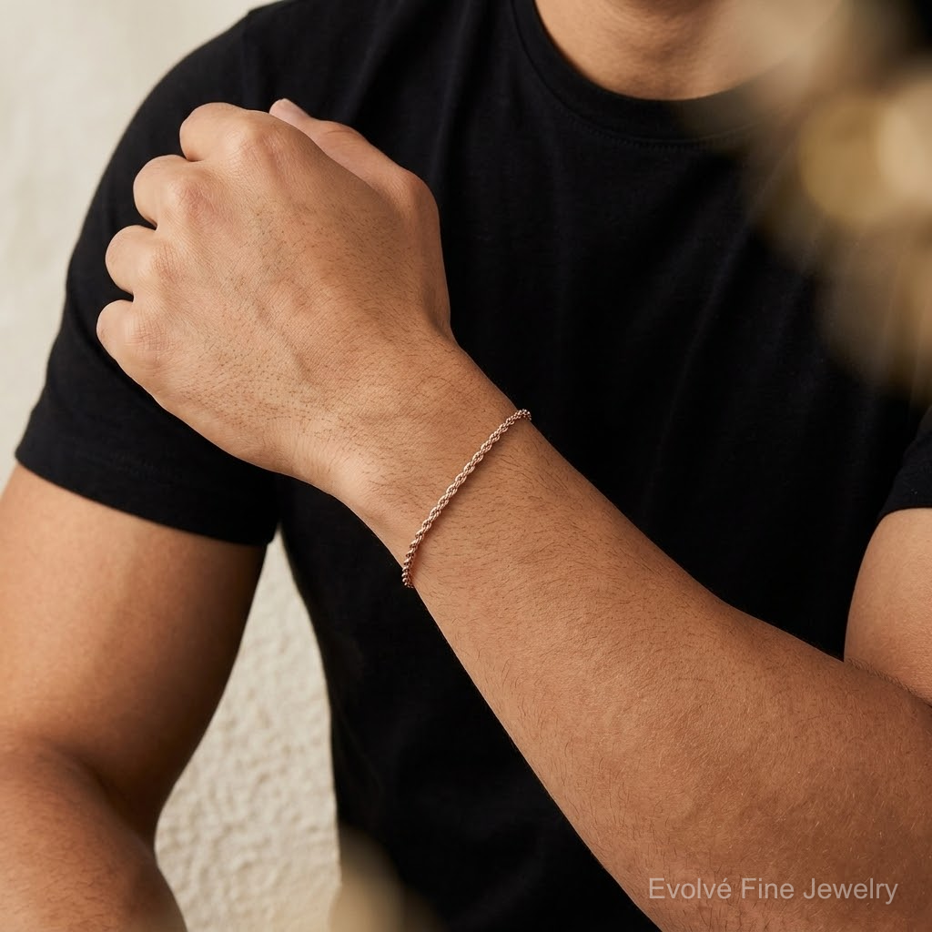 14k Rose Gold 2mm D/C Rope with Lobster Clasp Chain - Model Shot