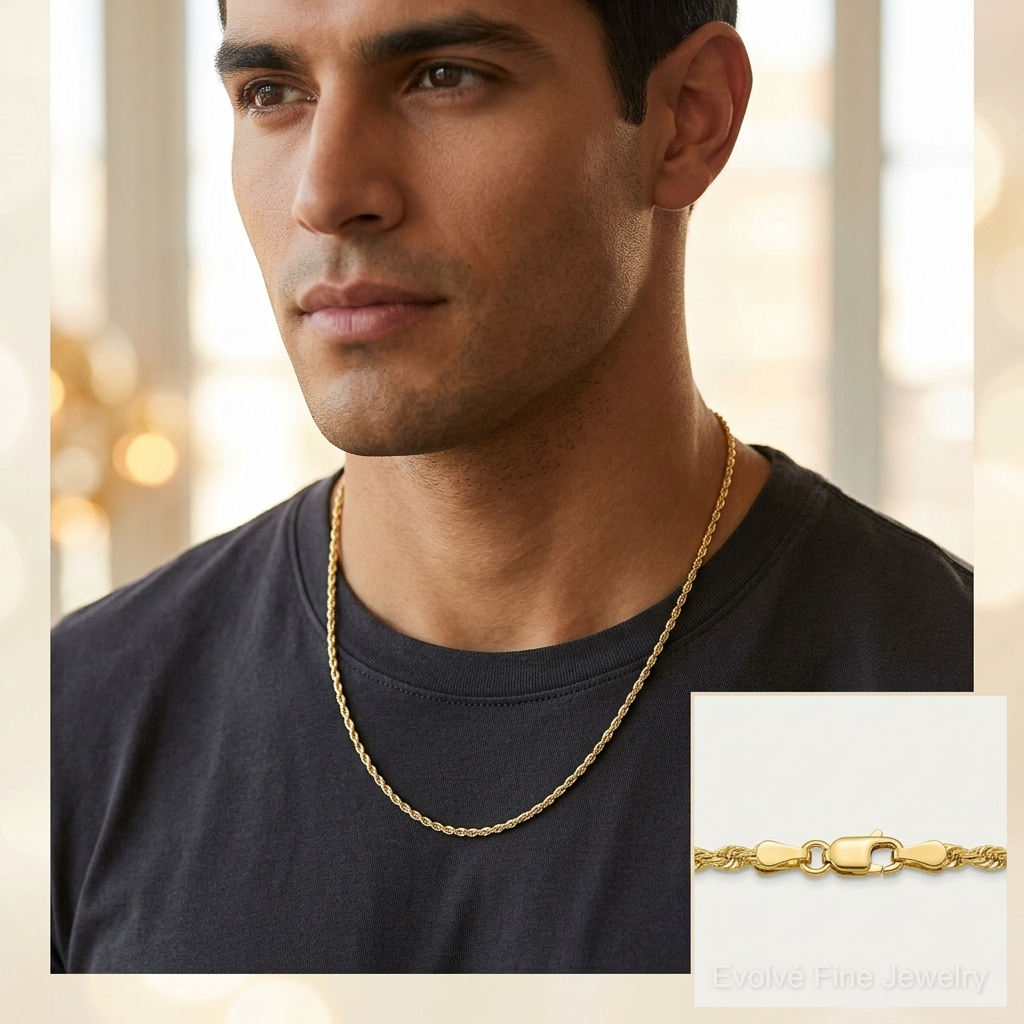 14k 2.25mm D/C Rope with Lobster Clasp Chain - Model Shot