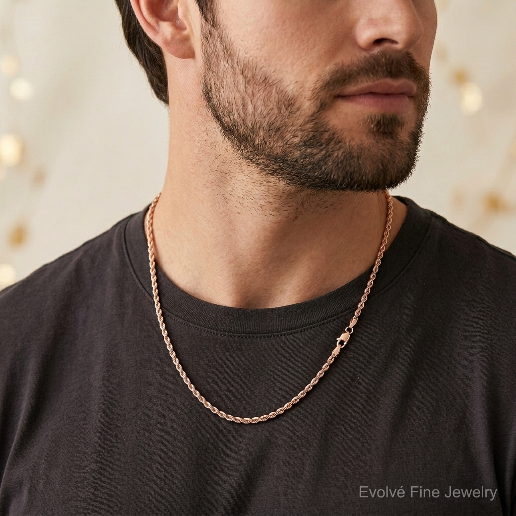14k Rose Gold 2.25mm D/C Rope with Lobster Clasp Chain - Model Shot