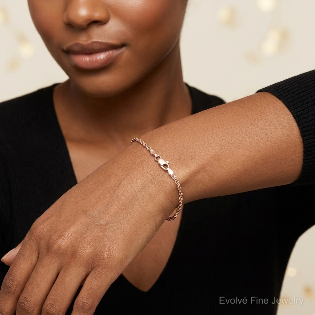 14k Rose Gold 2.25mm D/C Rope with Lobster Clasp Chain - Model Shot