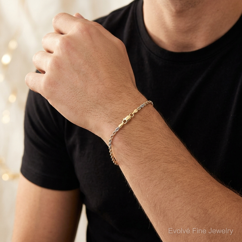 14k Tri-Color 2.9mm D/C Rope Chain - Model Shot