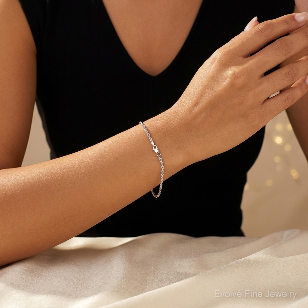 14k White Gold 2.75mm D/C Rope with Lobster Clasp Chain - Model Shot