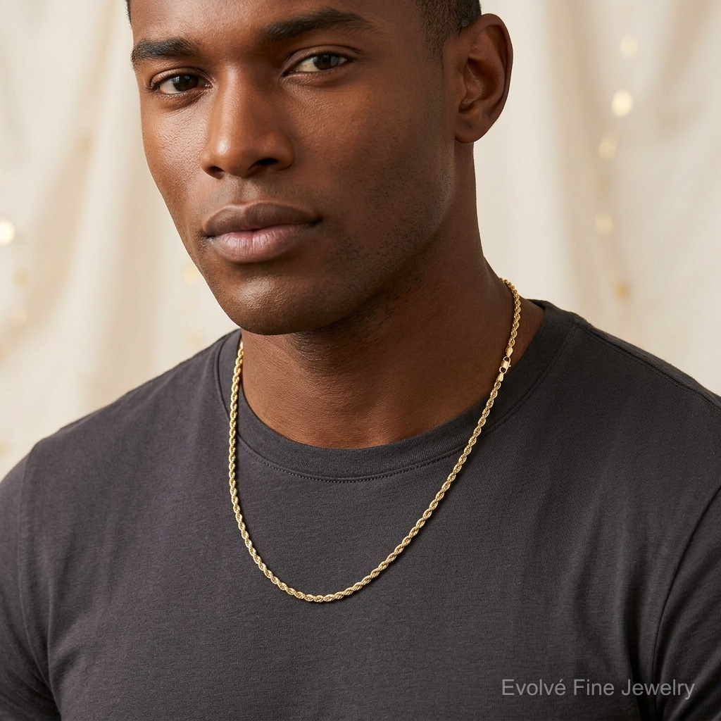 14k 3mm D/C Rope with Lobster Clasp Chain - Model Shot