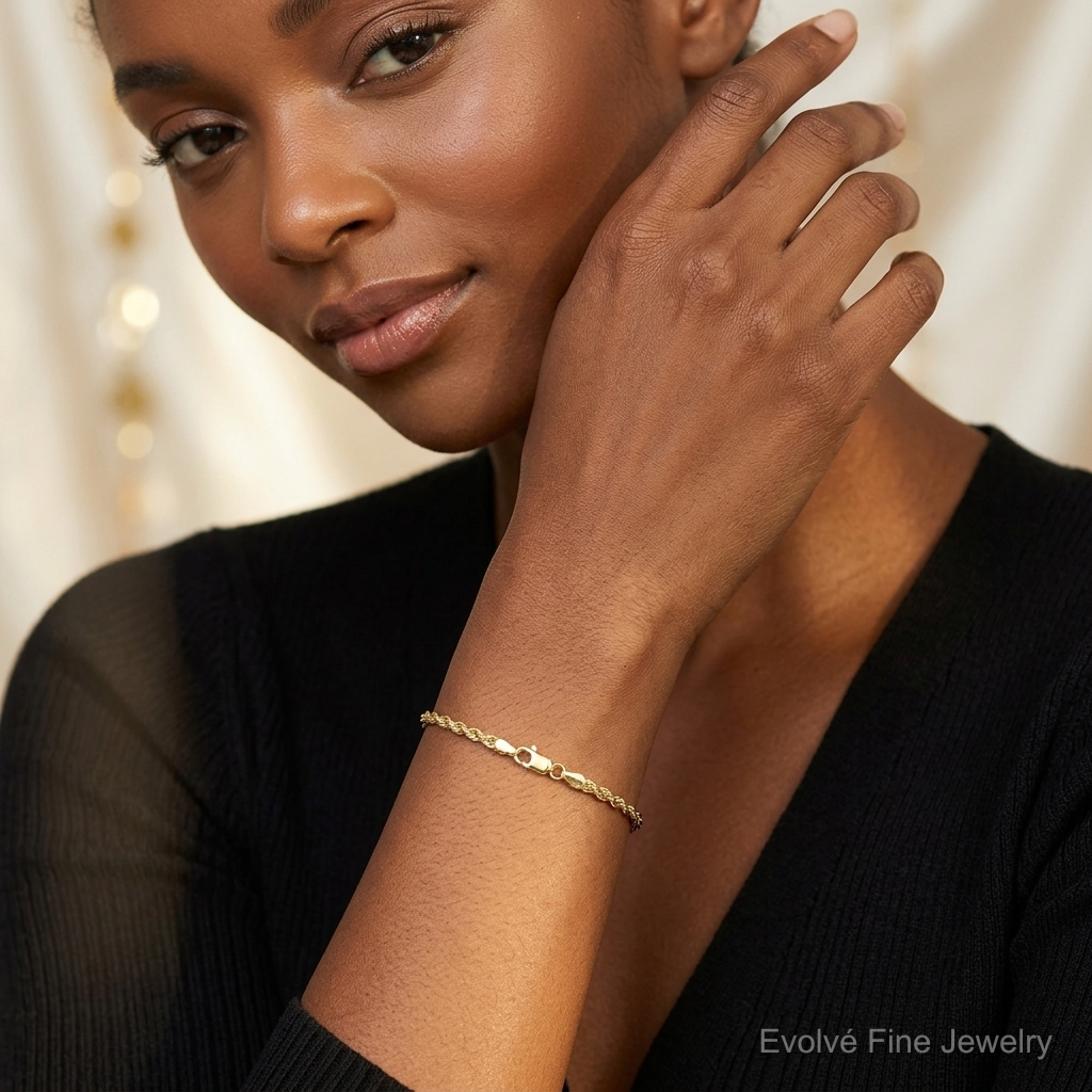 14k 3mm D/C Rope with Lobster Clasp Chain - Model Shot