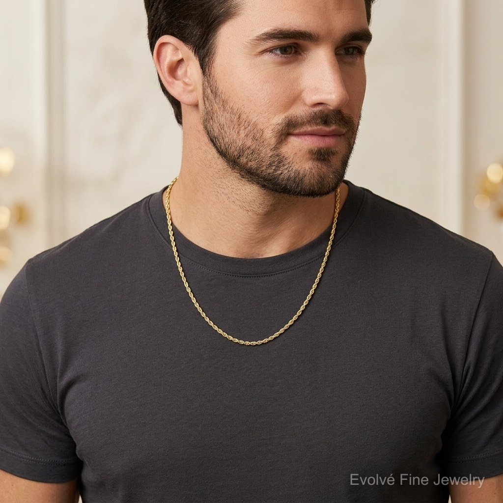 14k 3.25mm D/C Rope with Lobster Clasp Chain - Model Shot