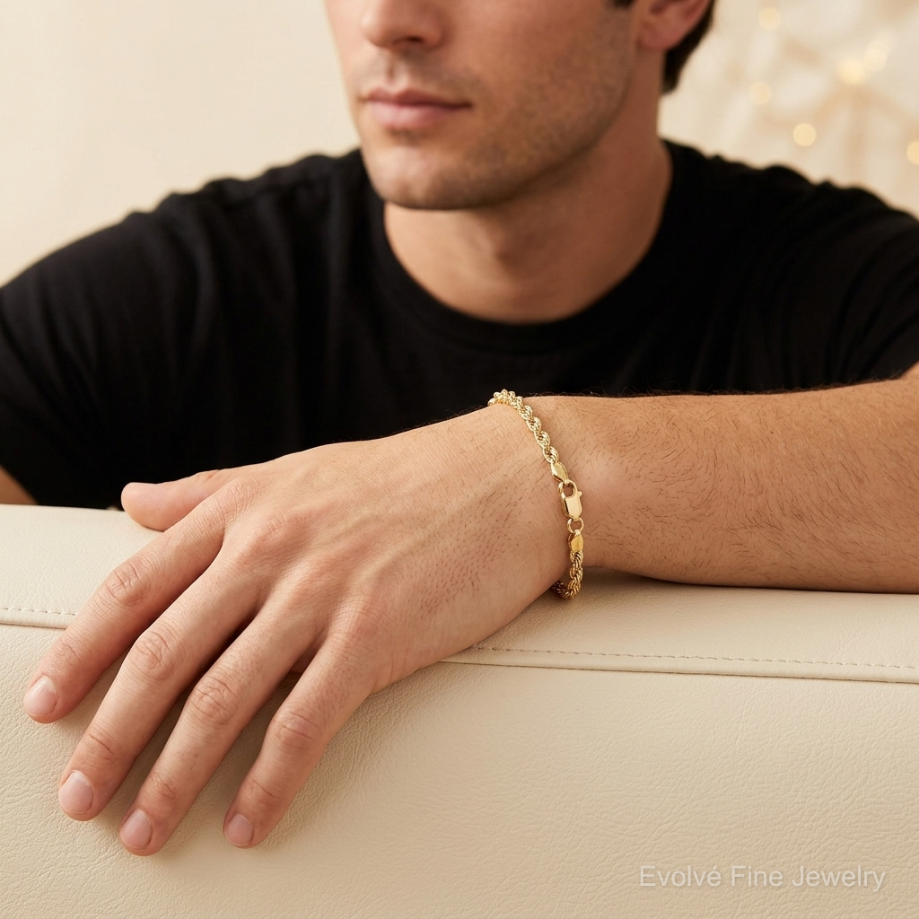14k 3.25mm D/C Rope with Lobster Clasp Chain - Model Shot