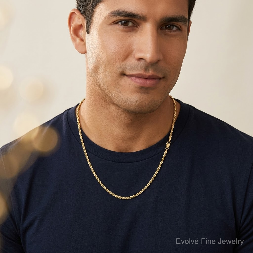 14K 3.75mm D/C Rope with Lobster Clasp Chain - Model Shot