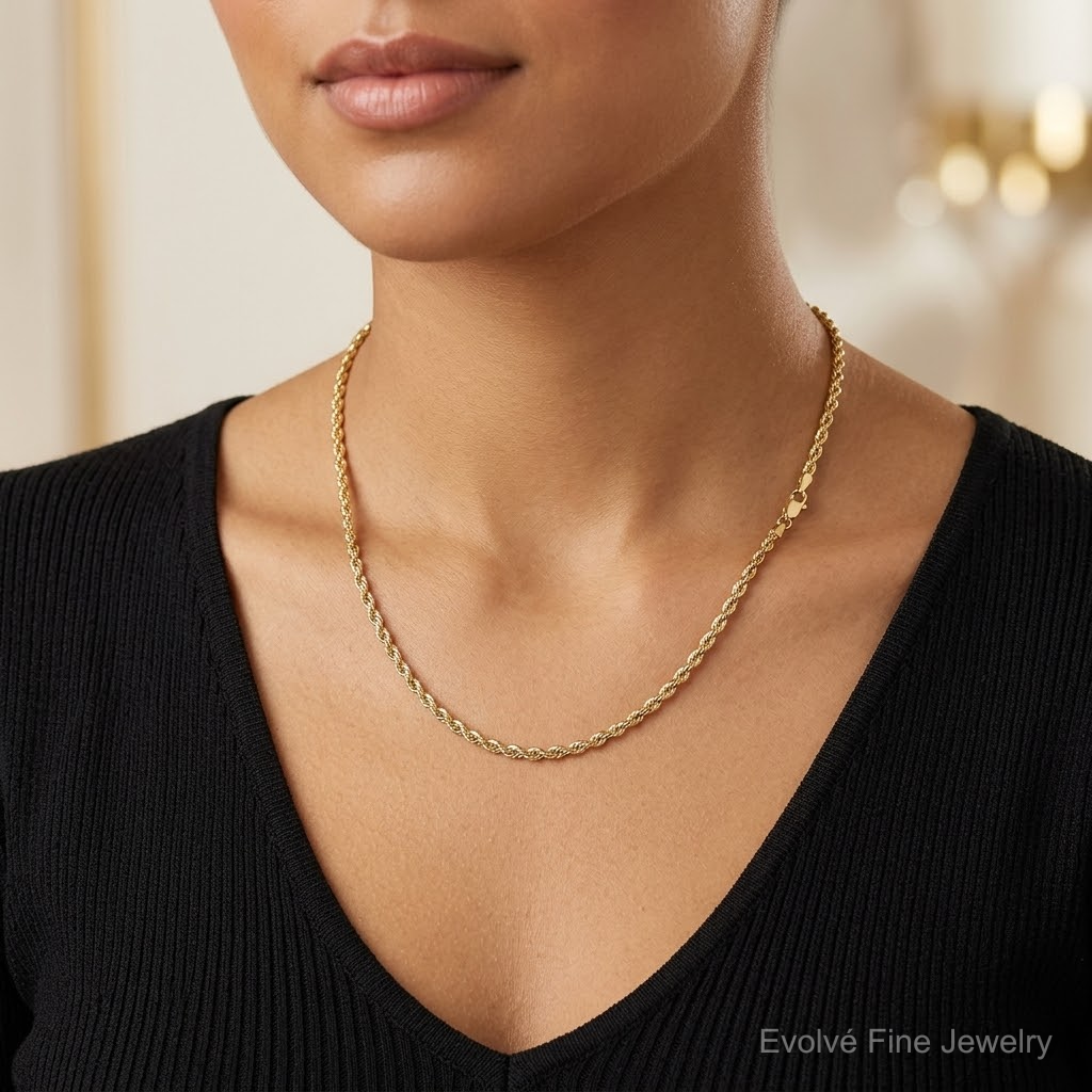 14k 4mm D/C Rope with Lobster Clasp Chain - Model Shot