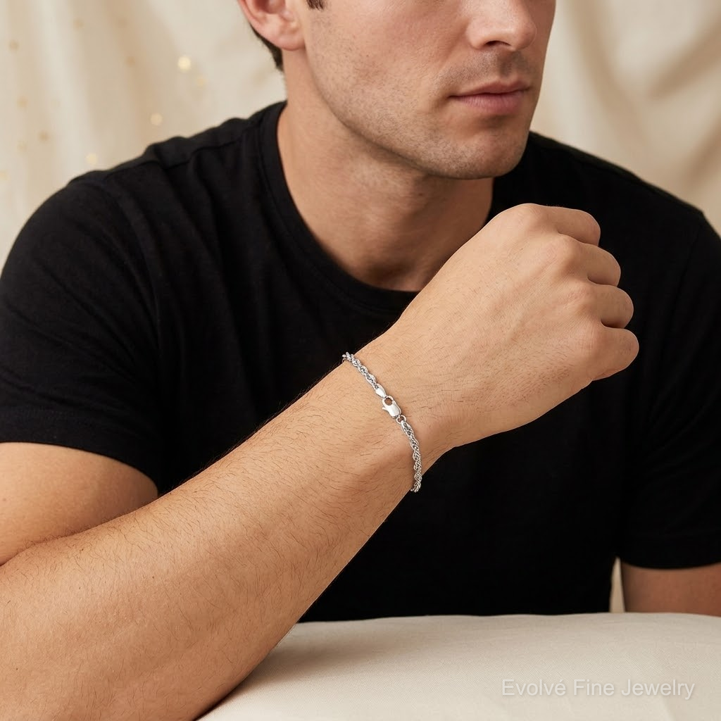 14k White Gold 4mm D/C Rope with Lobster Clasp Chain - Model Shot