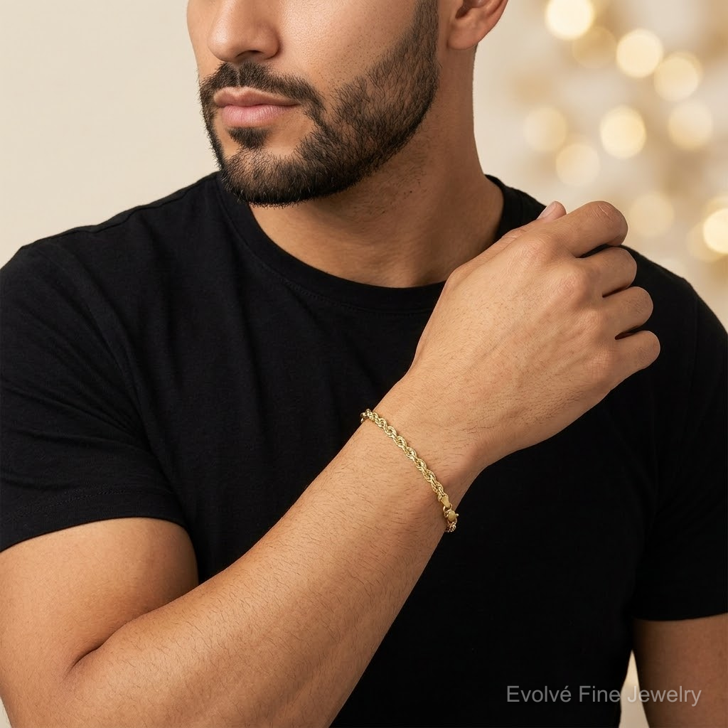 14K 4.25mm D/C Rope with Lobster Clasp Chain - Model Shot