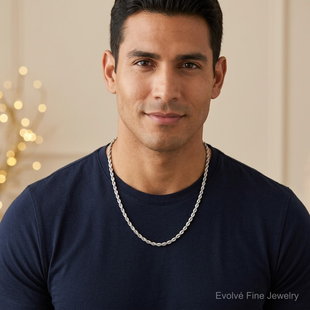 14k White Gold 4.25mm D/C Rope with Lobster Clasp Chain - Model Shot